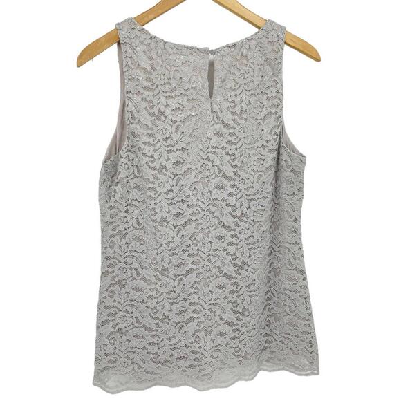 LOFT Women's Blouse Size Small Scoop Neck Top Gray Lace Metallic Sleeveless - Picture 3 of 6